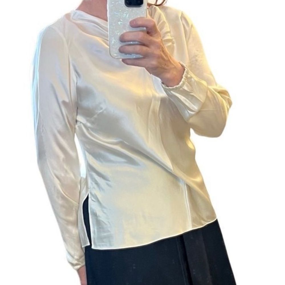 Josephine Chaus 100% Silk Ivory Long Sleeve Neck Twist Cut Out Top 10 M - Picture 9 of 16
